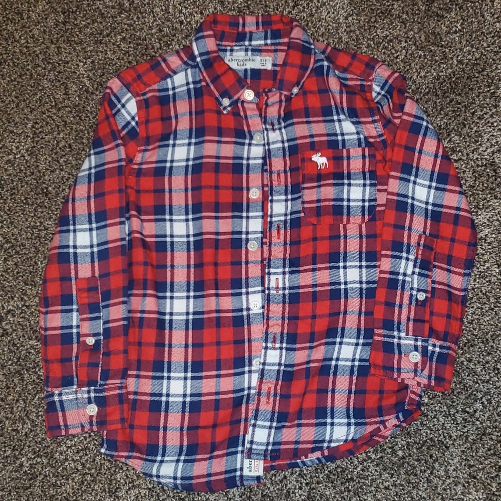Boys Abercrombie Plaid Light Weight Fleece Button Up Shirt